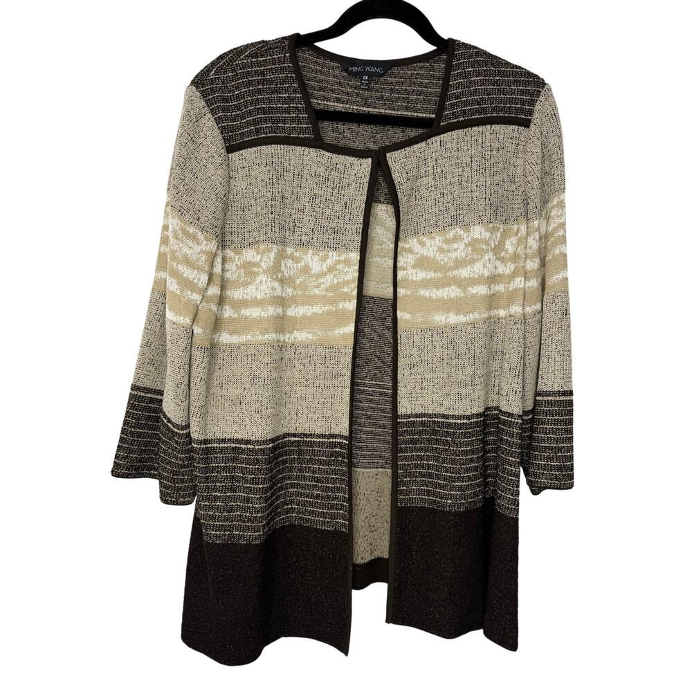 Ming Wang Open Front Knit Jacket – Women’s OX (XL Equivalent) Brown Tan
